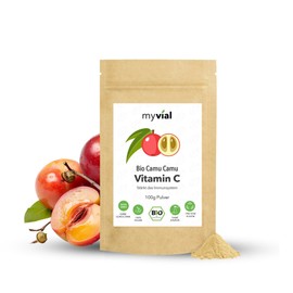 myvial® Organic Camu Camu Powder 100 g - Vitamin C (Ascorbic Acid) for Immune System and Defences - Dietary Supplement Vegan without Additives Plastic-Free Packaging