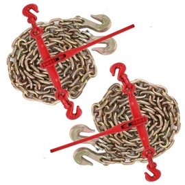 5/16" -3/8" Chain Binder, 5/16"×10ft Chains with 2 Binders and 2 Chains, Grade 70, Load Binder for Binder Chain with Grappling Hook, for Industrial, Agricultural, Logging, Towing Applications