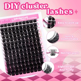 FADLASH Lash Clusters D Curl Eyelash Clusters with Thin Band 200D DIY Fluffy Reusable Lashes Clusters Application at Home (200D-0.07D, 12-18mm）