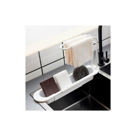 Telescopic Sponge Holder for Kitchen Sink,Dish Cloth Hanger,Brush Holder,Detachable Dish Sponge Organizer,Kitchen Gadgets (White)