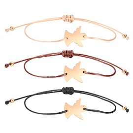 Set of 3 Rose Gold Guardian Angel Lucky Bracelet Set for Women Girls, Adjustable Delicate Filigree Thin Rope Love Ladies Angel Wings Lucky Charm Bracelet Bracelet Gift for BFF Communion Birthday, rope