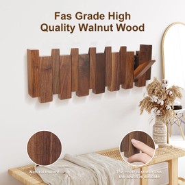 DABRORICESTAR Natural Solid Wood Wall Mounted Coat Rack - 6 Hooks Piano Coat Rack | Walnut Coat Rack | Wooden Coat Rack for Wardrobe, Entryway, Bedroom, Guest Room, Kitchen