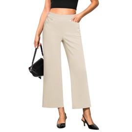 GRAPENT Summer Outfits - Women's Plus Size Wide Leg Cropped Pants - Beige, Size X-Large to 18