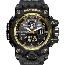 Men's Watches Sports Outdoor Waterproof Military Wrist Watch Date Multi Function Tactics LED Alarm Stopwatch - Color: 8045_0_White