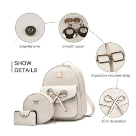 EVEOUT Women's Backpack PU Leather Casual Daypack for Travel School Work Shoulder Bag Backpack Set, White 03, cute