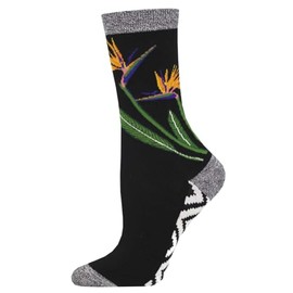 Women's Crew Socks Bird Of Paradise, Black, One Size Fits Most, 1 Pair