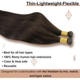 Full Shine Dark Brown Hair Extensioins for Women Genius Weft Hand Tied Hair Extensions 18 Inch 50 Grams Sew in Hair Extensions Real Human Hair