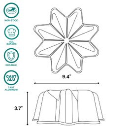 Baker's Secret Nonstick Bundt Cake Pan, Heavy Duty Die Cast Aluminum Perfect for Bundt Cake, Pan Aluminum, 2 Layers Non-stick Coating For Easy Release - Cast Aluminum Collection (Deco)