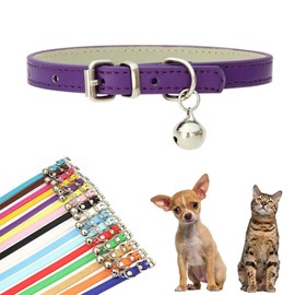 Small Dog Collar with Bell, Synthetic Leather Pu Basic Puppy Collar with Bells for XXS Xs Small Medium Female Pet Dogs Girl Little Kitten Tiny Animal, Purple S