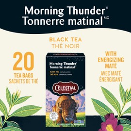 Celestial Seasonings Morning Thunder Black Tea, Caffeinated, 20 Tea Bags Box, 6-Pack