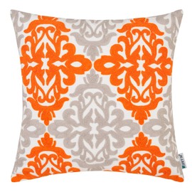 HWY 50 Orange Grey Embroidered Decorative Throw Pillow Covers Cushion Cases for Couch Sofa Living Room 18 x 18 inch Gray Floral Geometric Decor 1 Piece