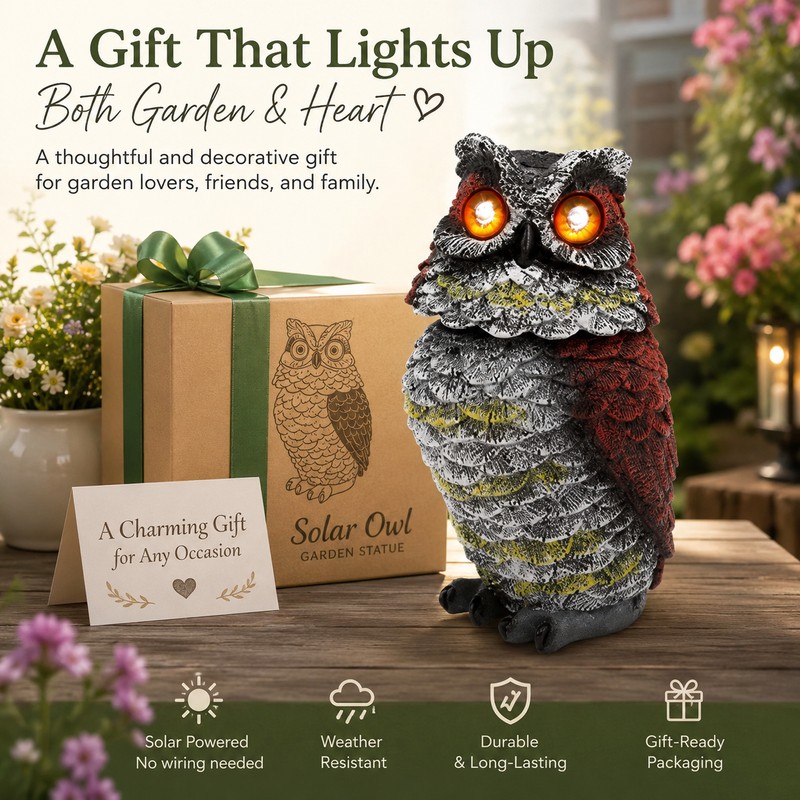 Solar Owl Garden Statue for Outdoor Décor – Plastic Rotating