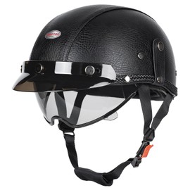 QUICKOOL Half Helmet Motorcycle Men Women Adult Open Face Motorcycle Helmets with Sun Retractable Visor DOT Certified (Black-Smoke Tint Visor,XL)