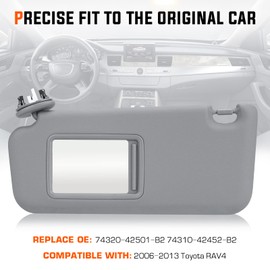 Youxmoto for Toyota RAV4 Grey Left Driver and Right Passenger Side Sun Visor Replacement for Toyota RAV4 2006 2007 2008 2009 2010 2011 2012 2013, Replaces# 74320-42501-B2, 74310-42452-B2