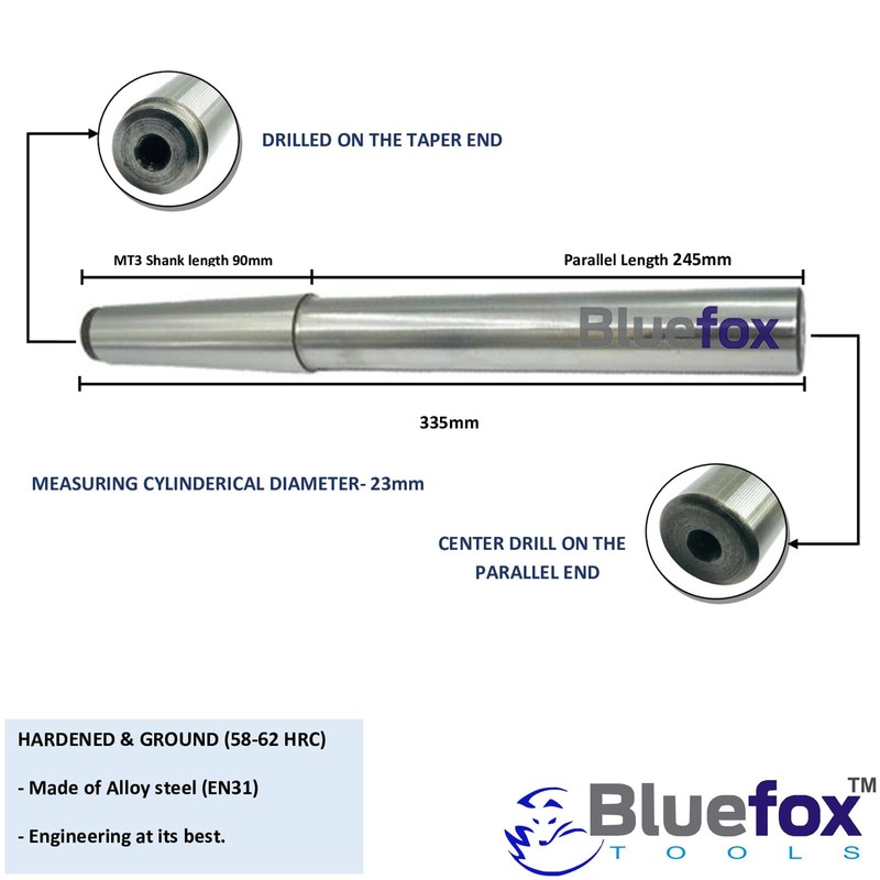 BLUEFOX TOOLS 3MT Lathe Alignment Test-Bar MT3 Over All Length