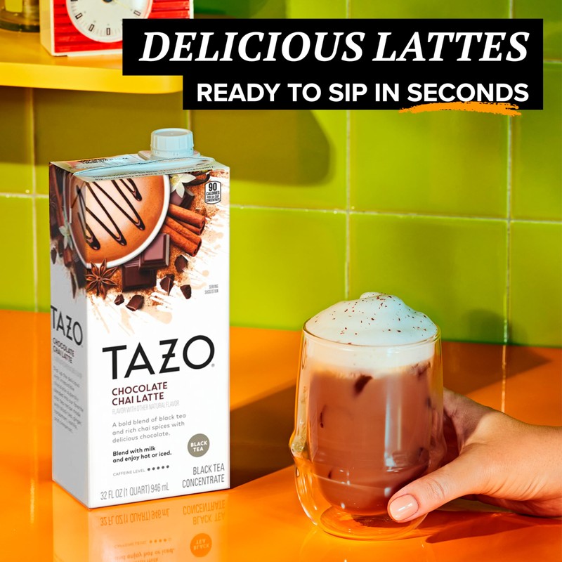 TAZO Tea Concentrate, Chocolate Chai Latte, Strawberry Matcha Latte, Iced