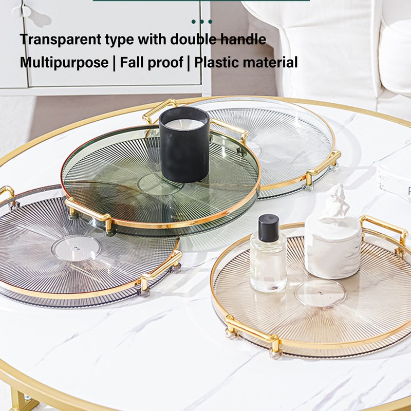 Round Tray with Gold Handle Elegant Multi Functional Golden Rim