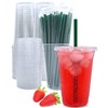 20 ounces of transparent plastic cups, with lids and straws,