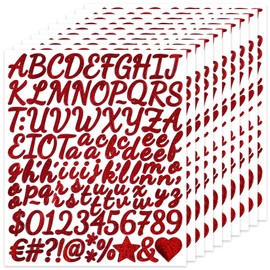 BINLINHONGO 1000 Pcs Small Glitter Alphabet Number Stickers,10 Sheets 1 Inch Self-Adhesive Vinyl Letters Sticker Decals for Scrapbooks,Greeting Cards,Graduation Cap,Envelopes,Water Bottles - Red