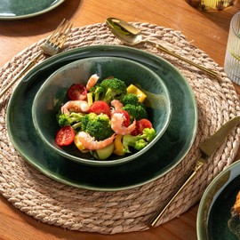 AmorArc Ceramic Dinnerware Sets,Handmade Reactive Glaze Stoneware Plates and Bowls Set,Highly Chip and Crack Resistant | Dishwasher & Microwave Safe Dishes Set,Service for 4 (12pc)