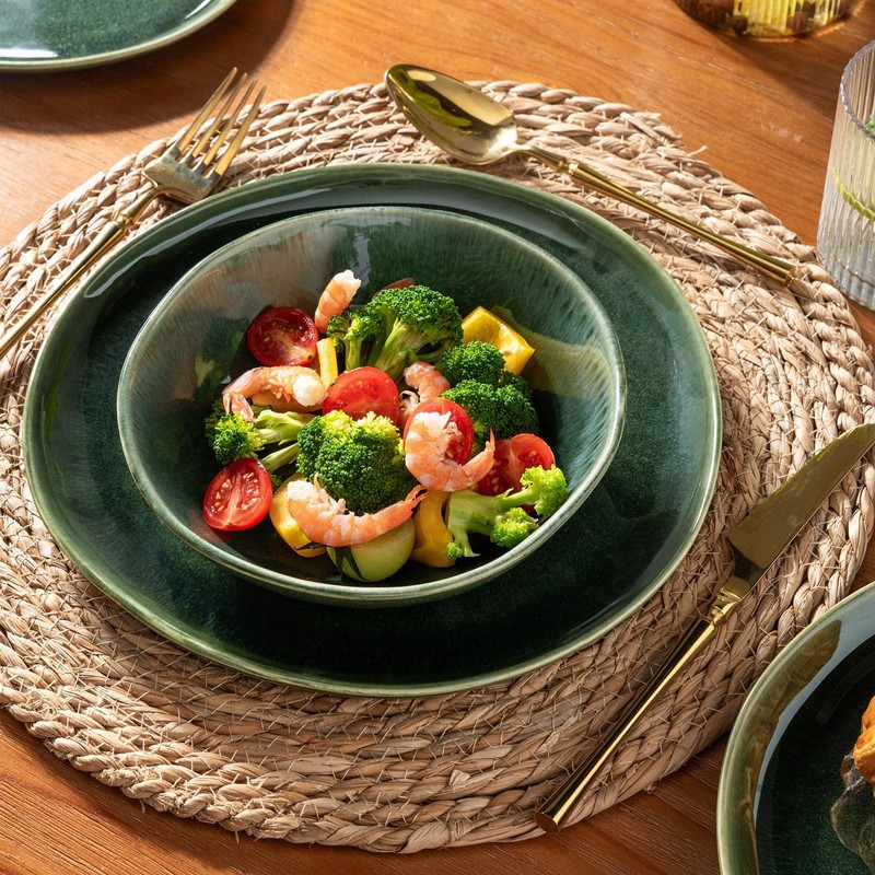 AmorArc Ceramic Dinnerware Sets,Handmade Reactive Glaze Stoneware Plates and Bowls