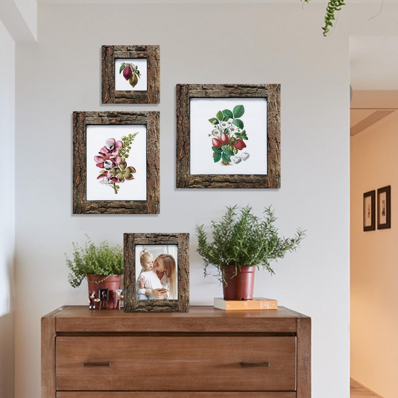 IKEREE 5x7 Rustic Picture Frames with Real Bark, Made of