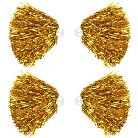 Thenshop Cheerleading Pom Poms 4 Pack Cheerleader Squad Spirited Fun Pompoms Cheer Hand Flowers Metallic Foil Pompoms for Adults Sports Meeting Team Spirit Cheering Party(Gold)