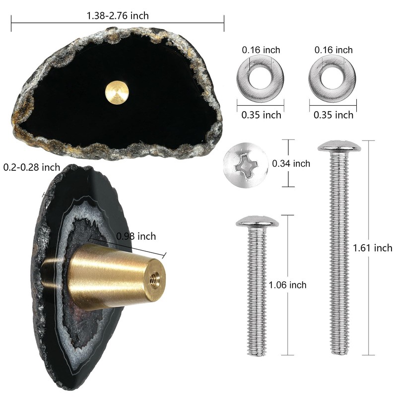 Mookaitedecor Set of 4 Black Agate Crystal Drawer Knobs with