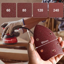 40 Pcs Mouse Detail Sander Pads 5 Holes Triangle Sandpaper 60/80/120/240 Grits Assorted Sanding Pads Electric Sander Sandpaper Hook and Loop for Black and Decker Detail Palm Sander