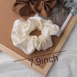 Large Silk Satin Scrunchies Hair Ties for Women Girls Oversized Scrunchie Skinny Scrunchies for Women Silk Hair Wrap Brown Scrunchies Cream Hair Ties No Damage Ponytail Holders 2Pcs