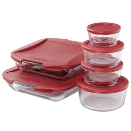 Anchor Hocking 12 Piece Glass Food Storage and Embrace Baking Dish Set with Cherry BPA-Free SnugFit Lids, Microwave, Oven, Freezer, and Dishwasher Safe