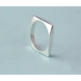 Iszie 925 Sterling Silver Geometric Square Plain Bar Women's Ring Gift for Women