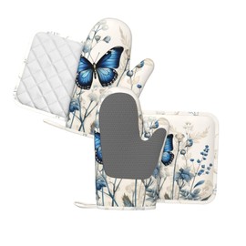 Juego de 4 guantes largos resistentes al calor y agarraderas antideslizantes para cocinar, cocina, hornear, parrilla, barbacoa, guantes de silicona