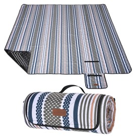 ALLBFENG Oversized Waterproof Picnic Mat, Dustproof Washable Outdoor Beach Mat. Suitable for Camping, Outdoor, Beach, Party and Concert. (Dark Blue & Light Green, 80" * 60")