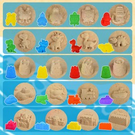 Juguetes de Playa, Juguetes de Caja de Arena 28 Piezas Set de Juego de Arena para niños, Castillo Gigante, moldes de Dinosaurio y Animales con Cubos Plegables, Palas y rastrillos Para Niños Niñas