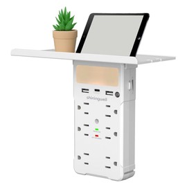 Multi Plug Outlet, Wall Outlet Extender with Night Light and Shelf, Surge Protector 3 USB Ports (2A+1C), USB Wall Charger Power Strip Electric Outlet for Home & Office (White)