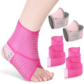 Junkin 2 Pairs Kid's Ankle Support Brace Elastic Ankle Compression Sleeve Neoprene Wraps Adjustable Sports Foot Brace Protector Breathable Calf Ligament Compression Bandage(Pink)