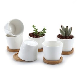 T4U Succulent Planters, Pots with Bamboo Saucers, Rectangular Ceramic Cactus Container, Planter Boxes - Desktop Decoration for Birthday, Wedding, Form 2