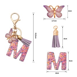 CHUQING Keyring Girl Key Ring Letter Key Pendant Butterfly Keyring with Initial Letters Women Keychain Gift, Lila-a