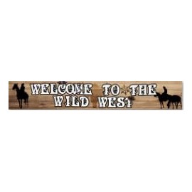 Welcome to The Wild West Banner - Rustic Wooden Background with Cowboy Riding Silhouette for Rodeo Party Decor, Photography Studio Backdrop, Western Theme Celebration 118x20 Inch