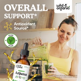 Wild & Organic Arjuna Tincture - Overall & Antioxidant Support - Vegan Arjuna Bark Supplement - Terminalia Arjuna Extract Drops - No Alcohol & Sugar-Free - 2 fl oz