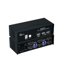 CKLau 2 Port Displayport 1.4 KVM Switch 2 Monitors with Cables and USB 3.0 Hub Supports 4096x2160@60Hz, 2560x1440@144Hz for 2 Computers 2 Monitors Sharing Keyboard Mouse Peripheral Device