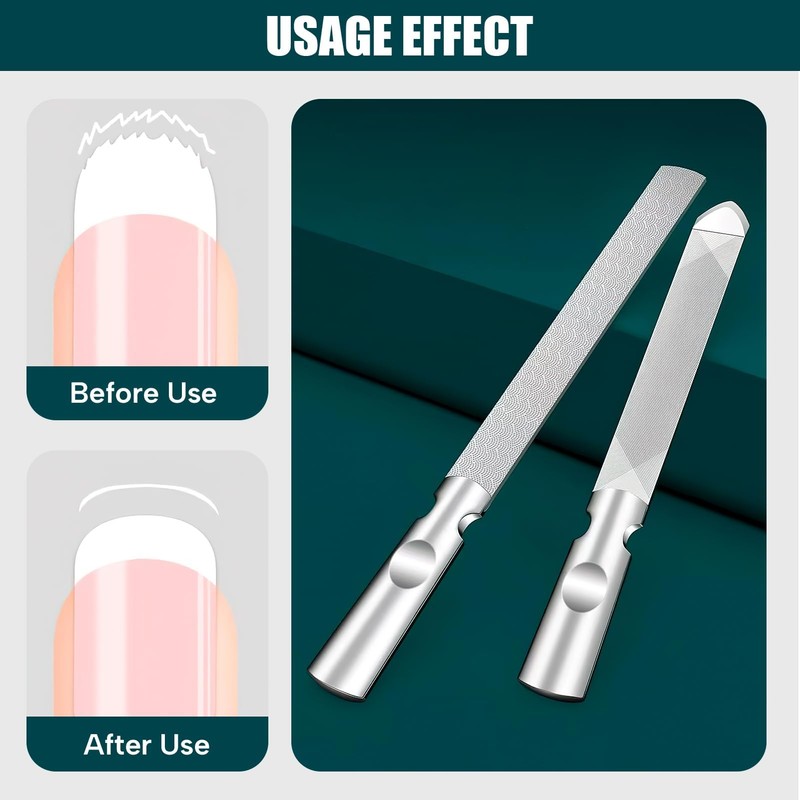 2pcs Double-Sided Stainless Steel Nail File, Washable Metal Nail File
