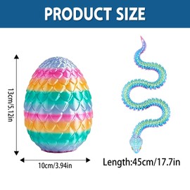 nnOuOnn 3D Printed Snake Animals Fidget Toys 17.7in Snake in Egg Articular Mobility Toy for Adults Articulated Flexible Snake Statue Decor for Home and Office Decoration (Rainbow)