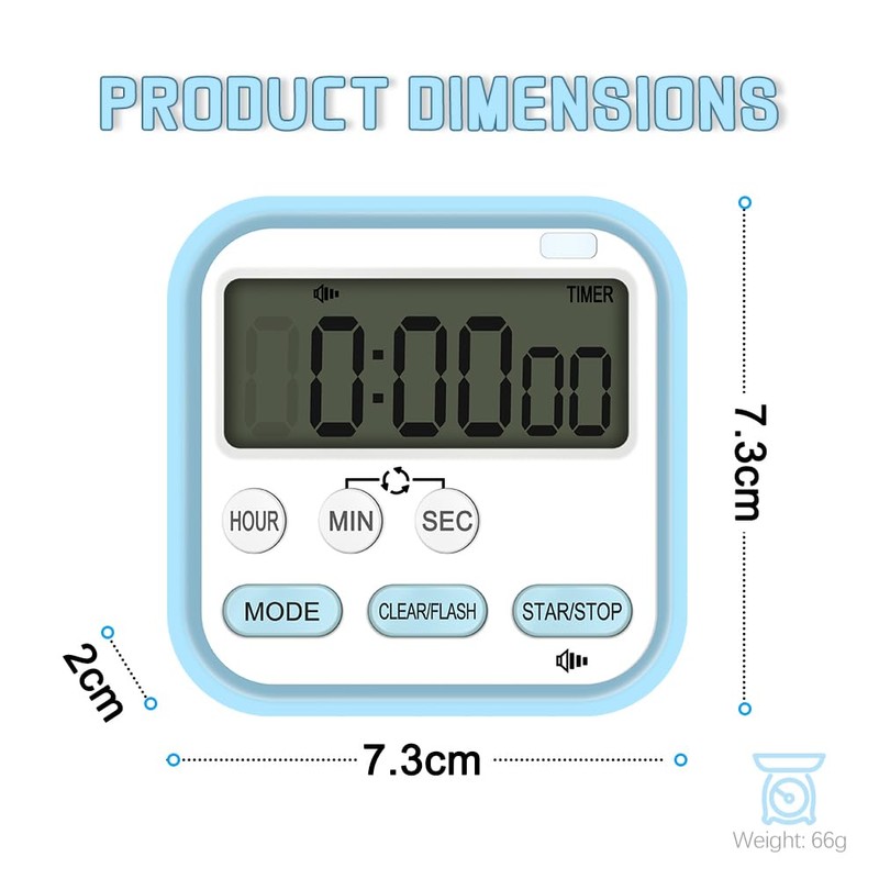 Kitchen Timer, Digital Visual Timer 24-Hours Magnetic Clock Stopwatch Count-Up