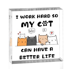 Cute Cat Home Office Decor For Women Men Gifts For Cat Lovers Funny Cats Desk Accessories Acrylic Plaque I Work Hard So My Cat Can Have A Better Life
