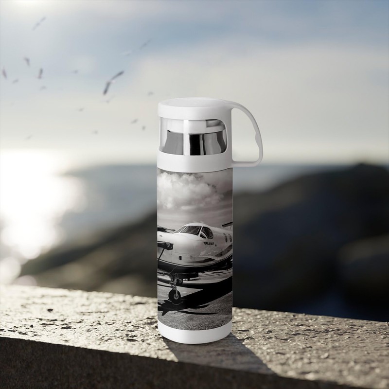 Stainless Steel Thermos Flask with Integrated Cup - Aeroplane with