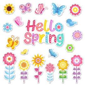 JarThenaAMCS 20Pcs Hello Spring Thick Gel Clings Colorful Flowers Butterfly Bird Window Gel Decals Reusable Seasonal Floral Window Clings for Home Classroom Nursery Party Supplies