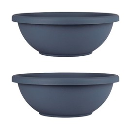 The HC Companies 13 Inch Garden Bowl Planter - Shallow Plant Pot with Drainage Plug for Indoor Outdoor Flowers, Herbs, Slate Blue (2 Pack)