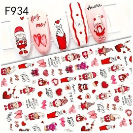 3Pcs Valentine's Day Nail Art Stickers, 3D Self-Adhesive Heart & Rose Flower Design Nail Art Decals for Nail Art Decoration, Red Heart Nail Decals Nail Art Supplies for Women and Girls